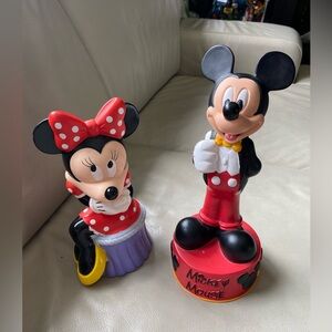 Vintage Disney Parks Mickey & Mini Mouse Tuxedo Coin Piggy Bank With 11" Rare EC